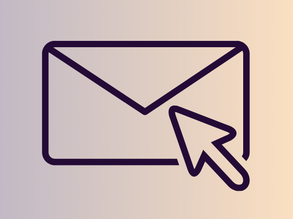 Envelope icon with a cursor icon overlayed on a purple and orange background gradient