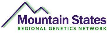 Mountain States Regional Genetics Network Logo. Purple and green with a mountain. 