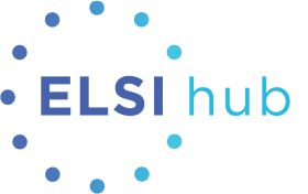 ELSI hub logo. Dark and light blue with dots