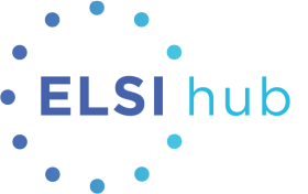 ELSI hub logo. Dark and light blue with dots.